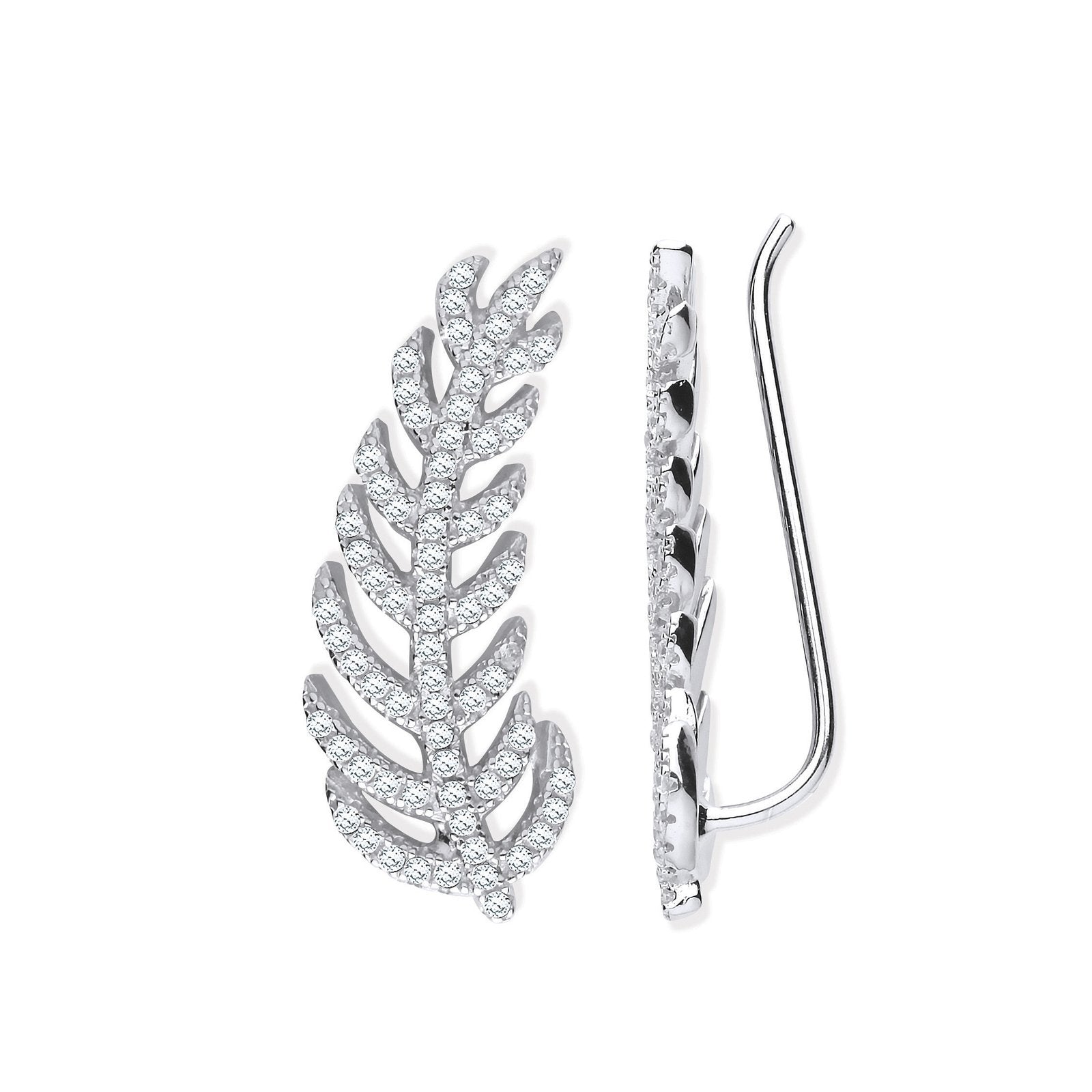 Silver Cubic Zirconia Barley Leaf Earcuff, Crawler, Earrings - Fine Ring - Certified Authenti – Luxury Jewellery by Im